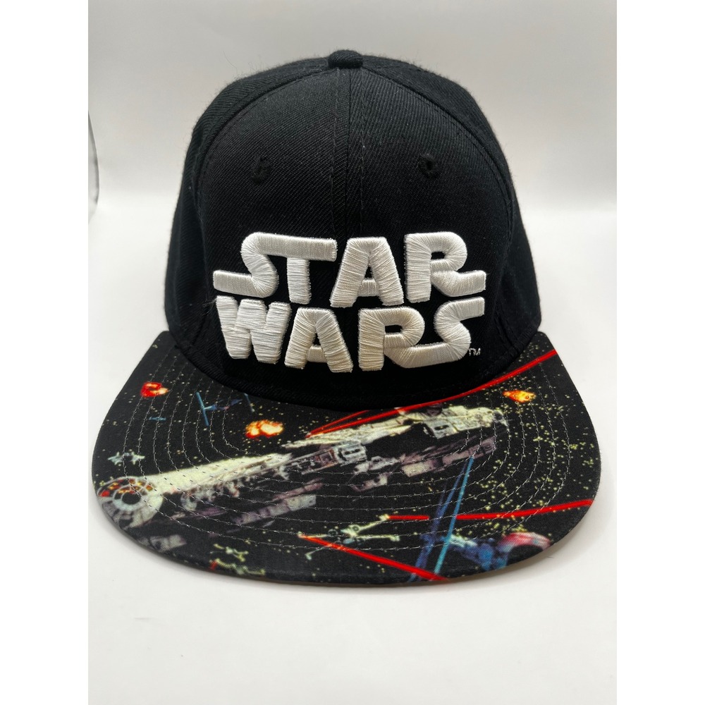 Star‎ Wars Snapback Hat Black Embroidered Logo Millennium Falcon Graphic Brim